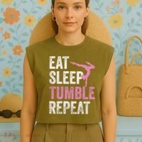 Eat Sleep Tumble Gymnast Outfit Funny Gymnastics Gift Garment-Dyed Women's Muscle Tee thumb 4