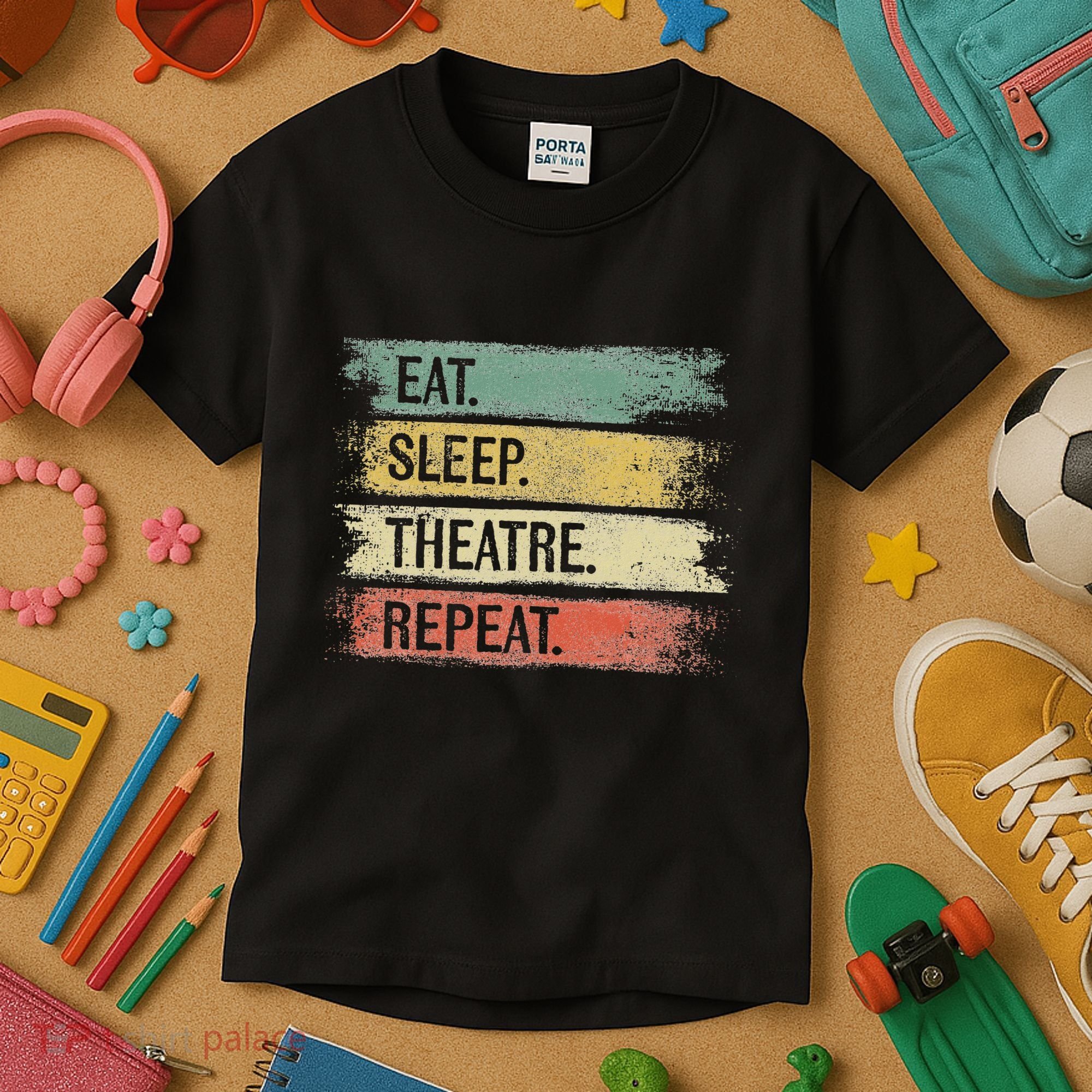 Eat Sleep Theatre Repeat Theater Tech Gifts Actor Actress Kids T-Shirt