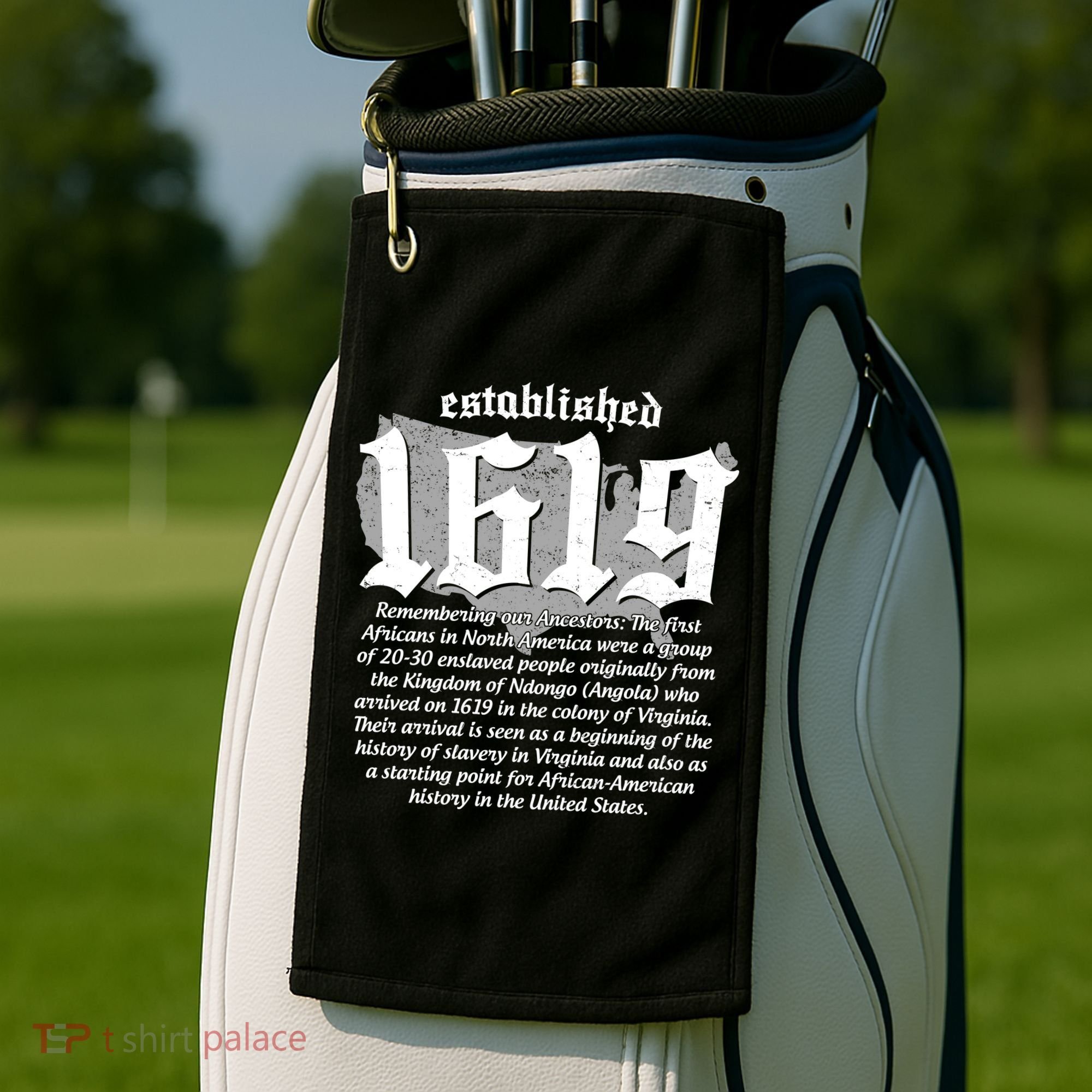 Established 1619 African American History US Map Golf Towel