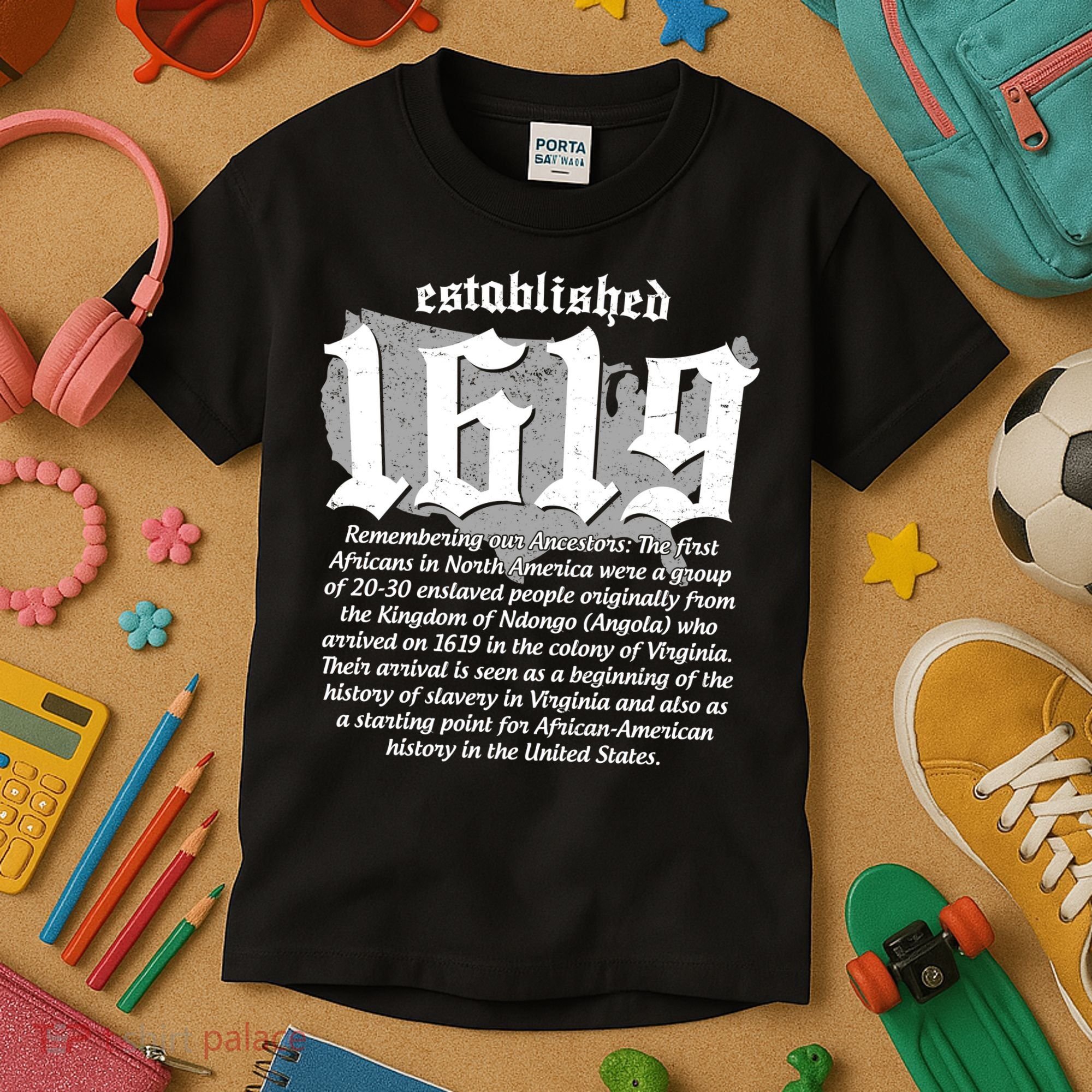 Established 1619 African American History US Map Kids T-Shirt