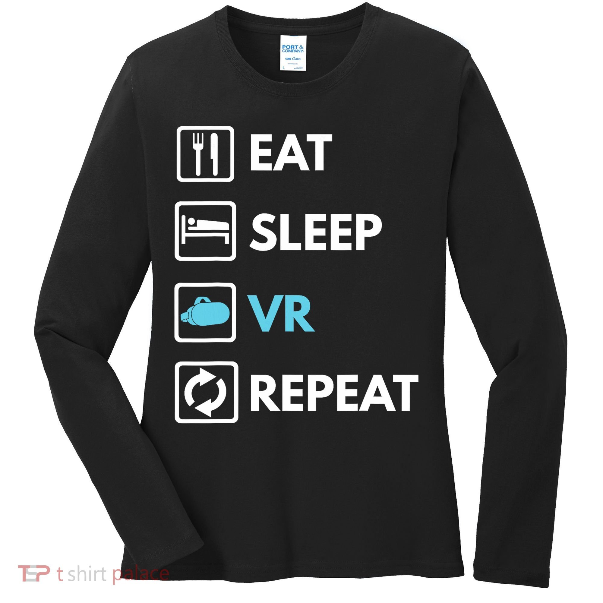 Eat Sleep Vr Repeat Funny Vr Gamer Boy Vr Athlete Women's Long Sleeve Shirt
