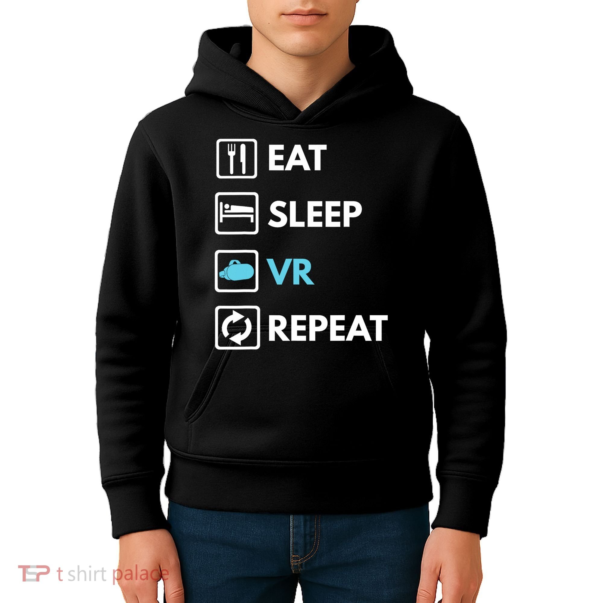 Eat Sleep Vr Repeat Funny Vr Gamer Boy Vr Athlete Kids Hoodie