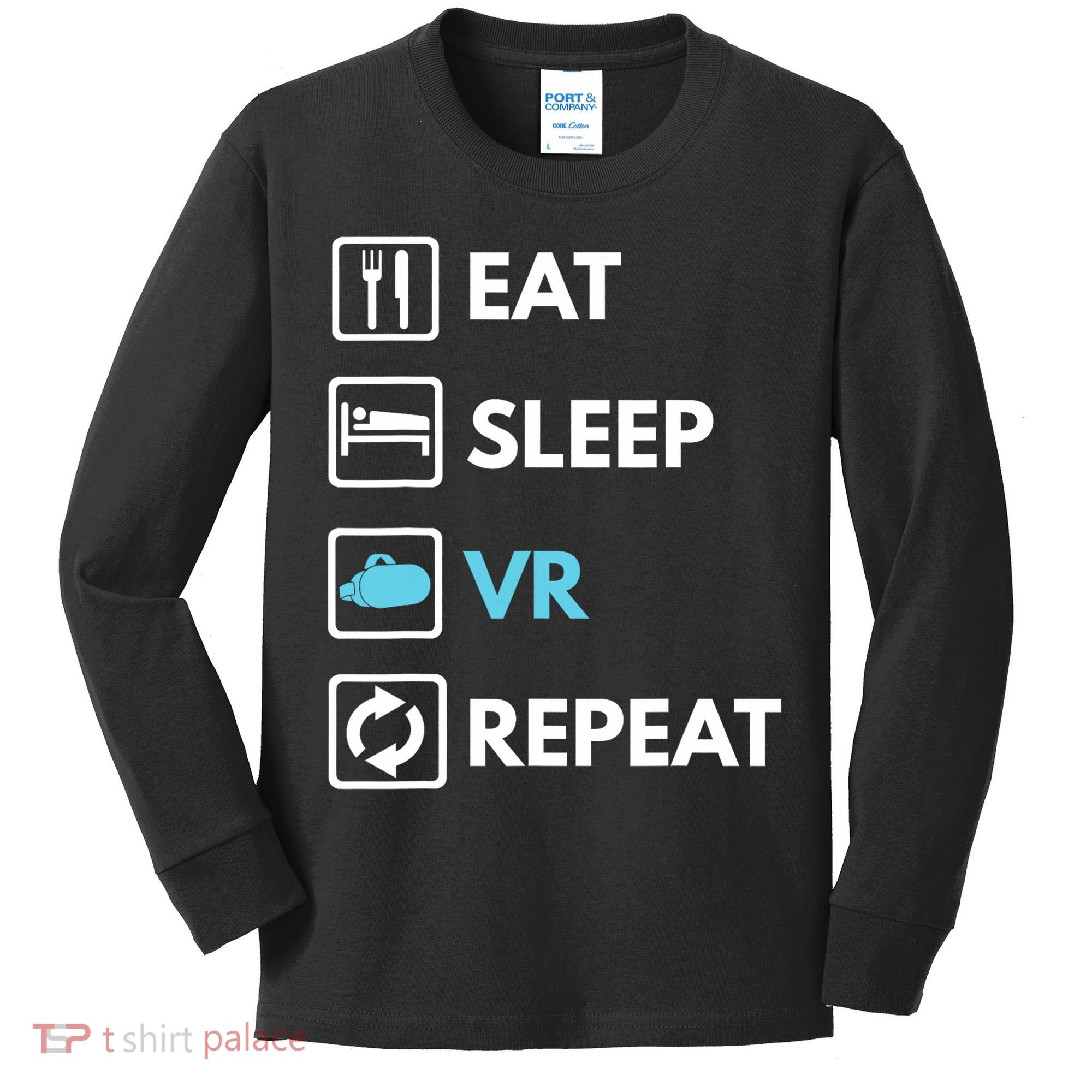 Eat Sleep Vr Repeat Funny Vr Gamer Boy Vr Athlete Kids Long Sleeve Shirt