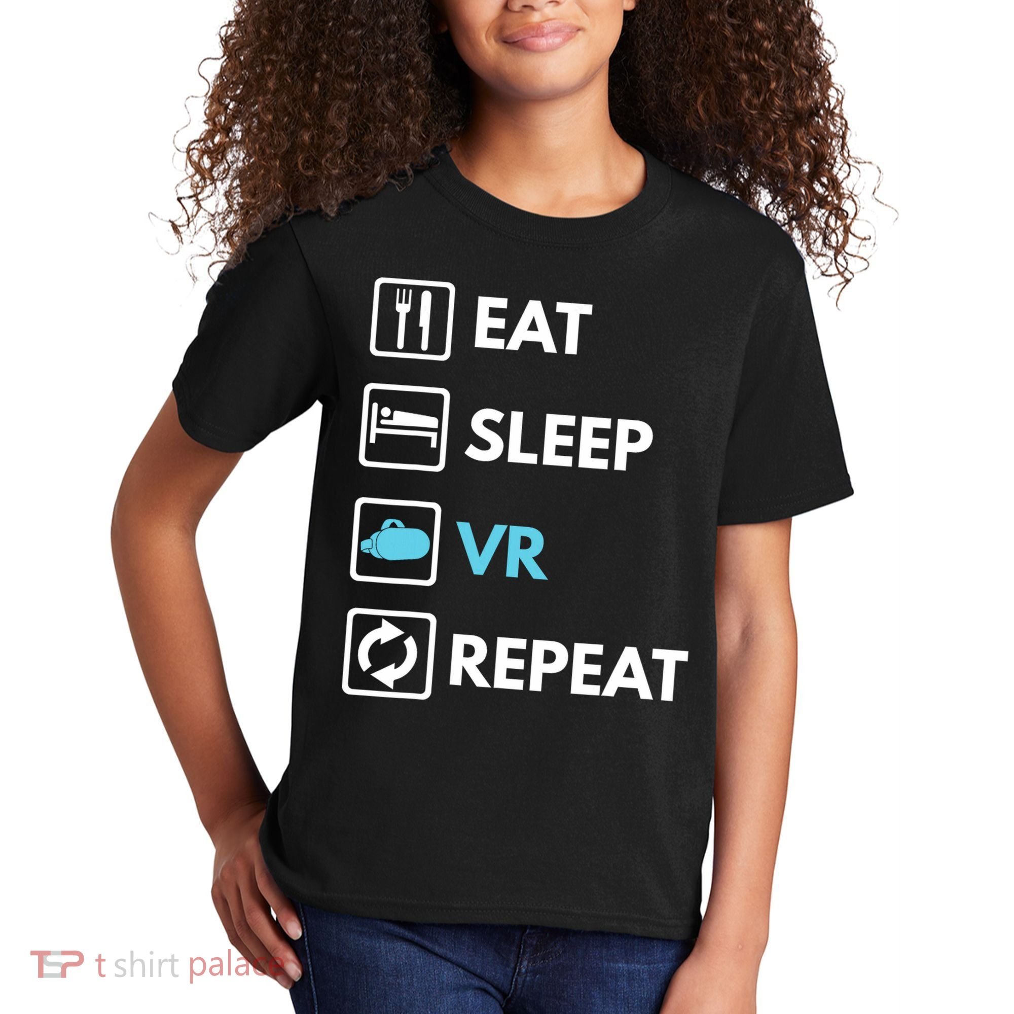 Eat Sleep Vr Repeat Funny Vr Gamer Boy Vr Athlete Kids T-Shirt