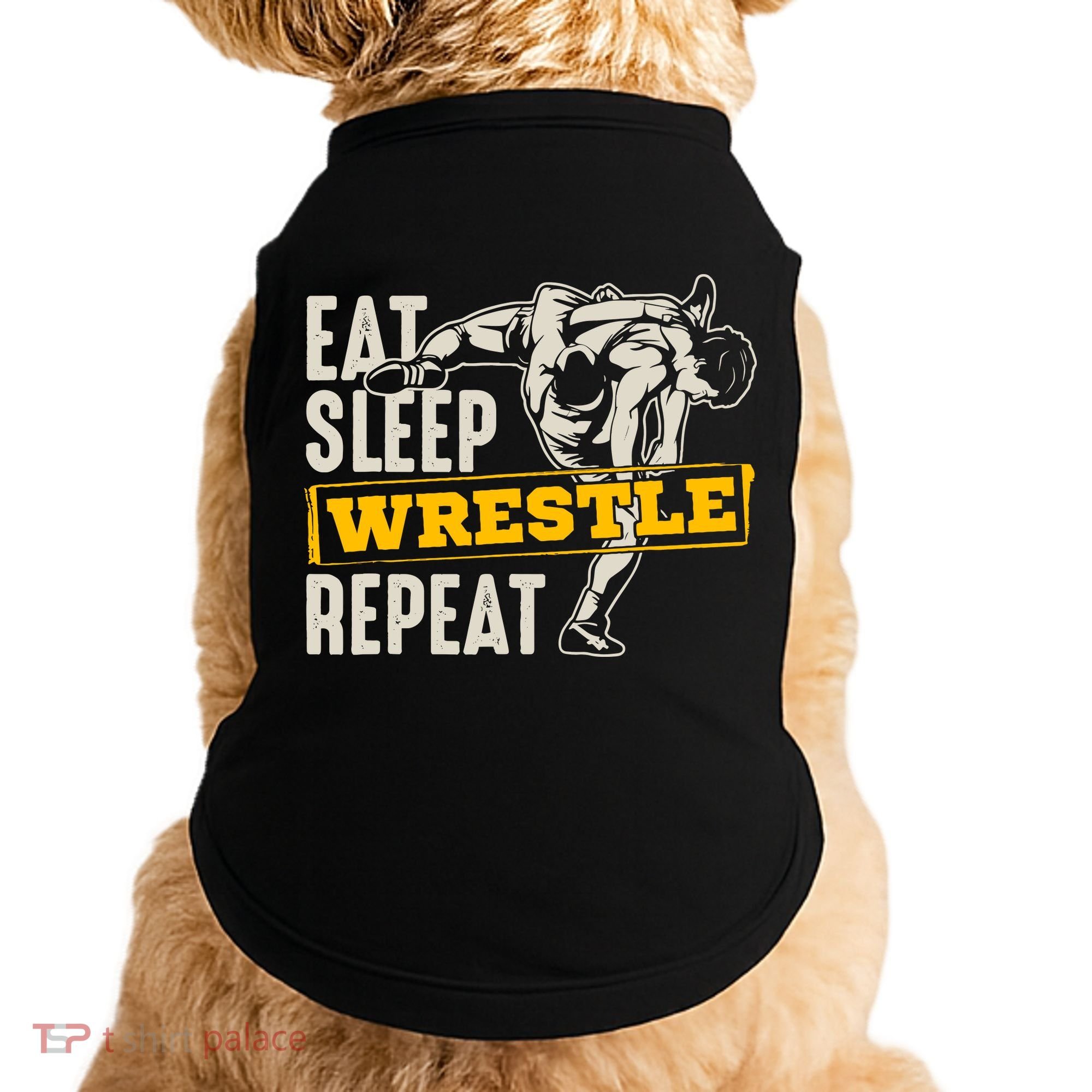 Eat Sleep Wrestle Repeat Funny Wrestling Gift Doggie Tank