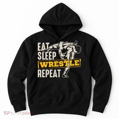 Eat Sleep Wrestle Repeat Funny Wrestling Gift Hoodie