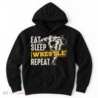 Eat Sleep Wrestle Repeat Funny Wrestling Gift Hoodie thumb 0