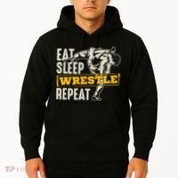 Eat Sleep Wrestle Repeat Funny Wrestling Gift Hoodie thumb 2