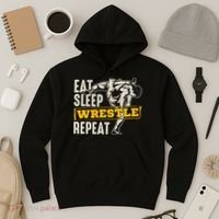 Eat Sleep Wrestle Repeat Funny Wrestling Gift Hoodie thumb 3