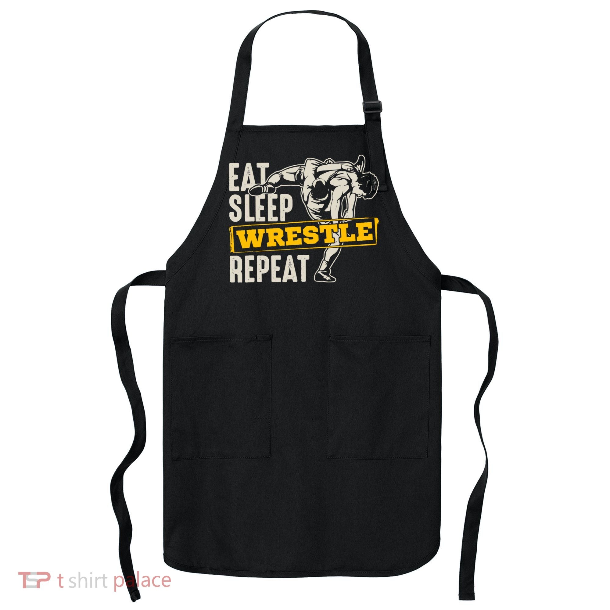 Eat Sleep Wrestle Repeat Funny Wrestling Gift Apron