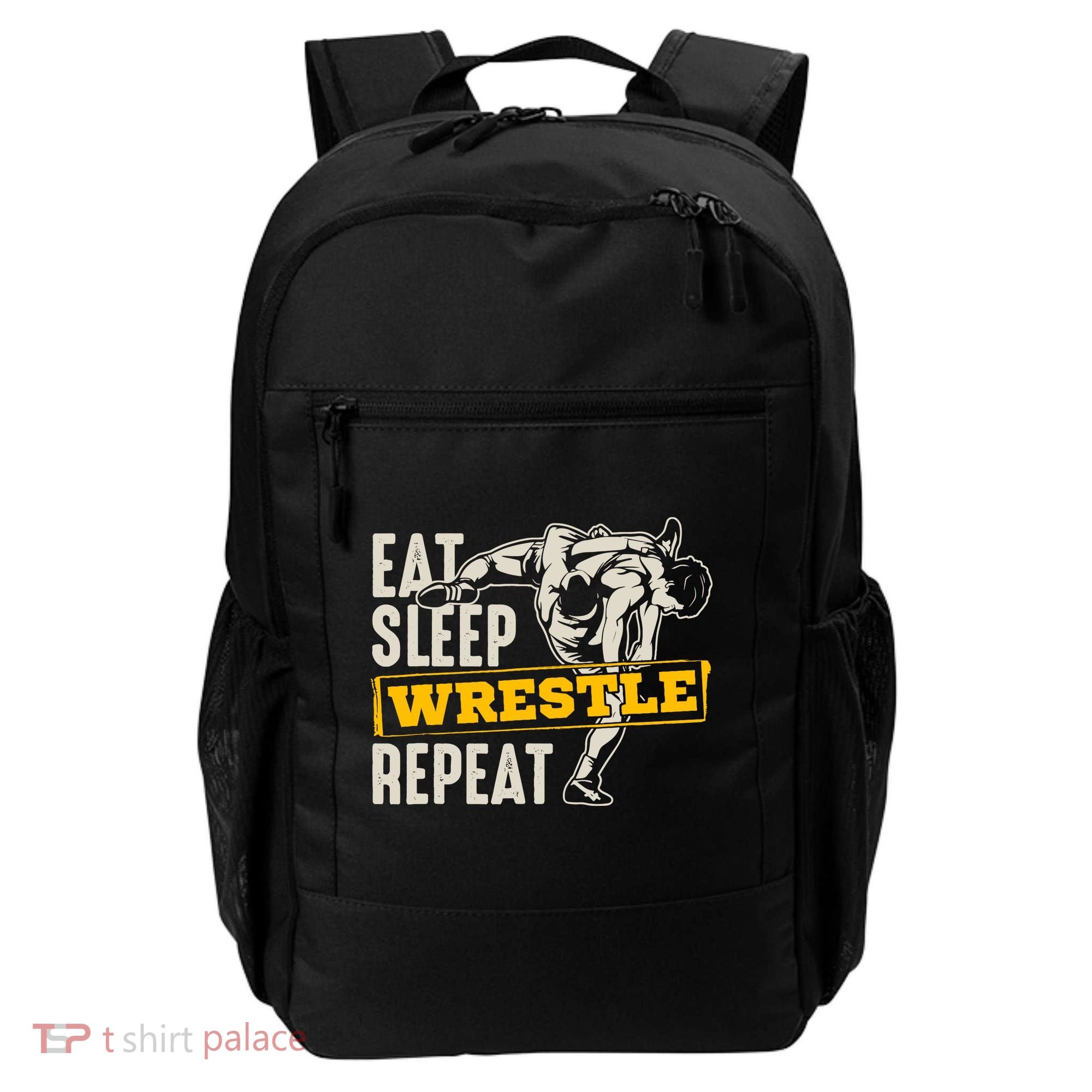Eat Sleep Wrestle Repeat Funny Wrestling Gift Backpack