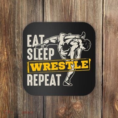 Eat Sleep Wrestle Repeat Funny Wrestling Gift Coaster
