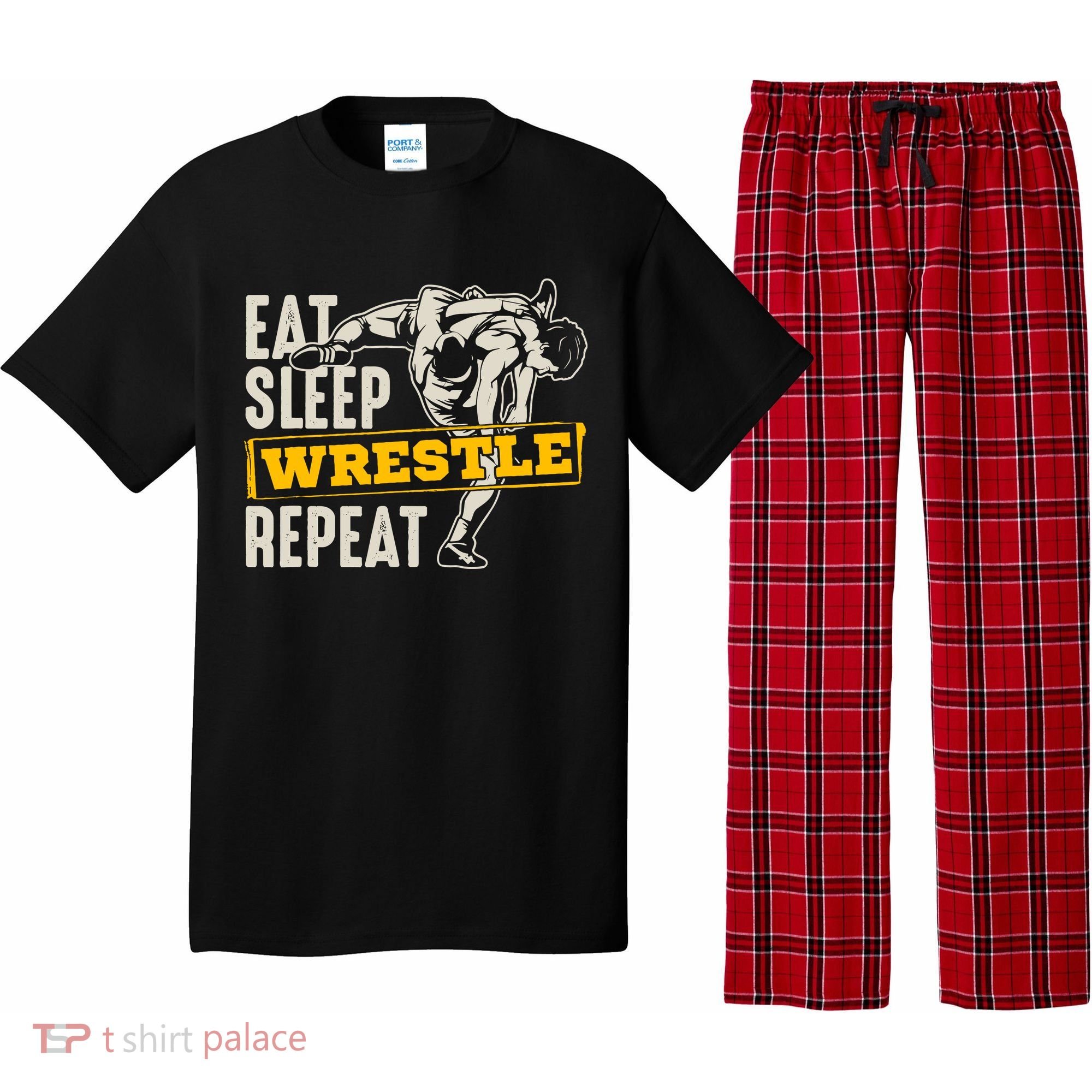Eat Sleep Wrestle Repeat Funny Wrestling Gift Pajama Set