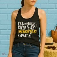 Eat Sleep Wrestle Repeat Funny Wrestling Gift Women's Tank Top thumb 2