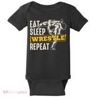 Eat Sleep Wrestle Repeat Funny Wrestling Gift Baby Bodysuit thumb 0
