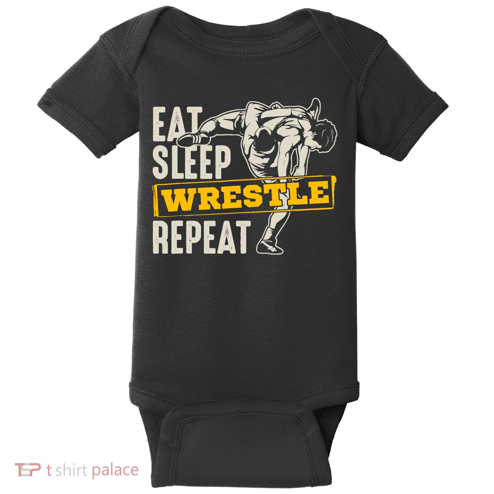 Eat Sleep Wrestle Repeat Funny Wrestling Gift Baby Bodysuit