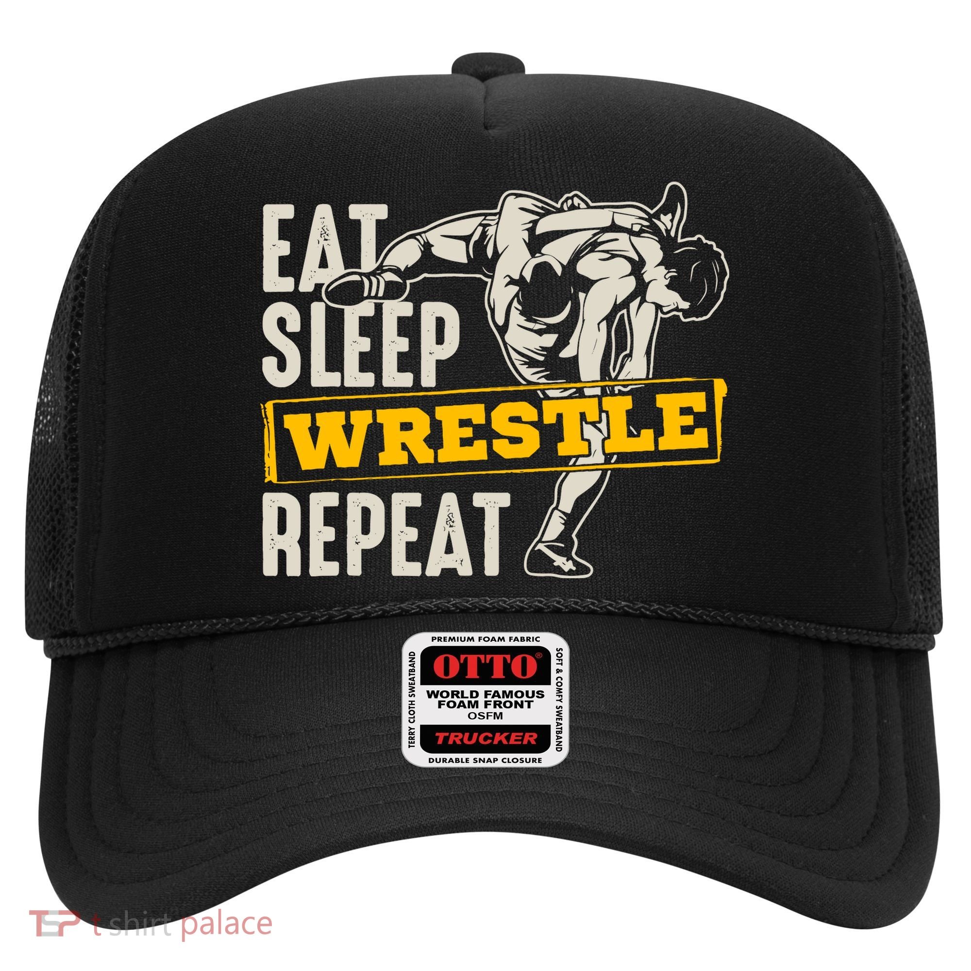 Eat Sleep Wrestle Repeat Funny Wrestling Gift Hat