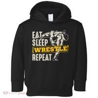 Eat Sleep Wrestle Repeat Funny Wrestling Gift Toddler Hoodie thumb 0