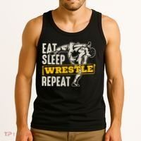 Eat Sleep Wrestle Repeat Funny Wrestling Gift Tank Top thumb 3