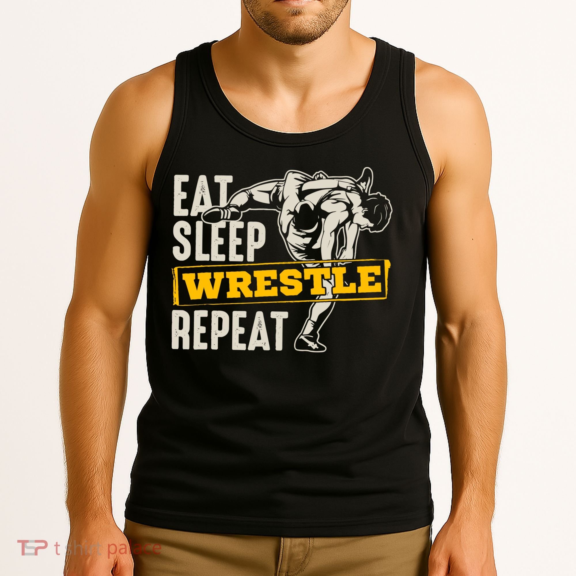 Eat Sleep Wrestle Repeat Funny Wrestling Gift Tank Top