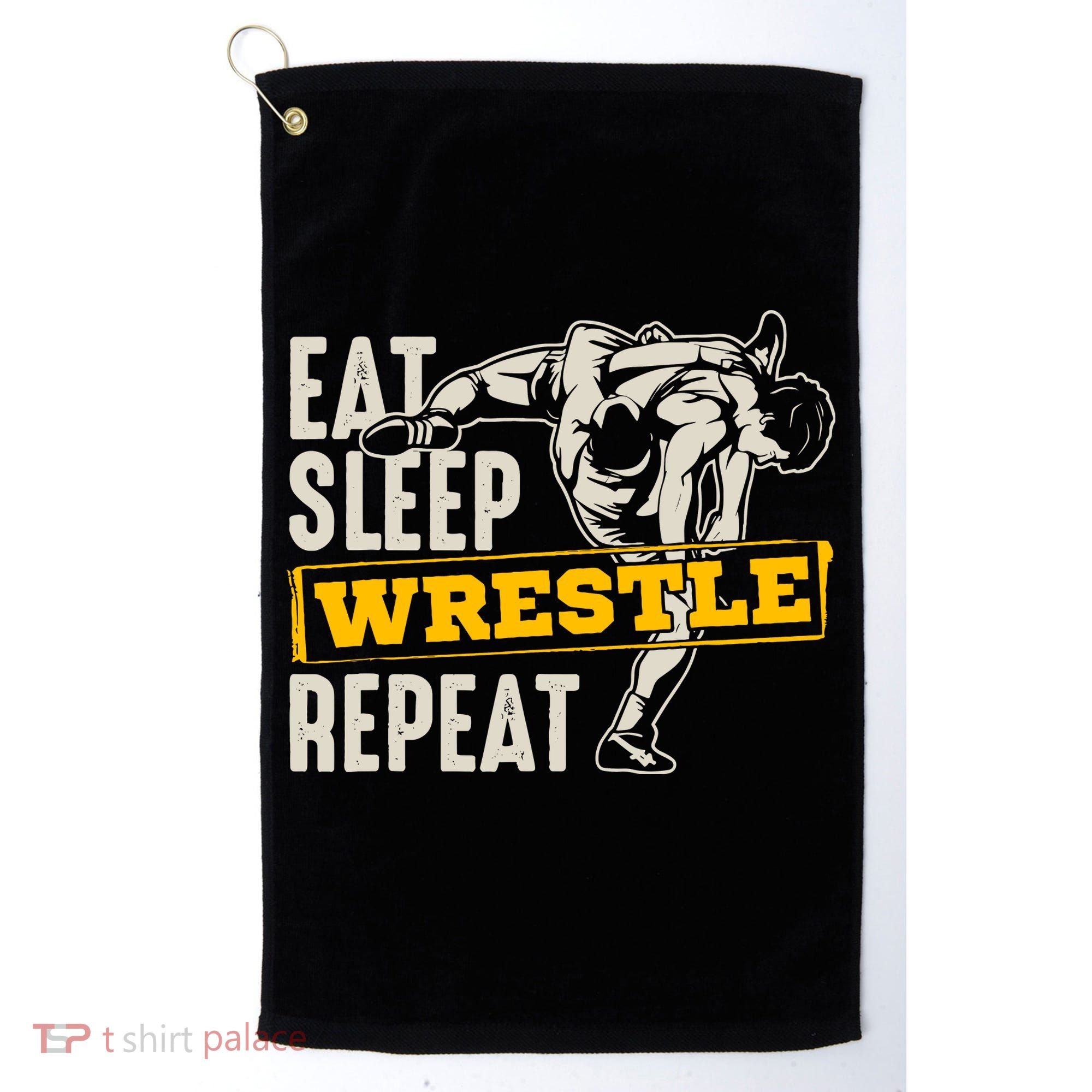 Eat Sleep Wrestle Repeat Funny Wrestling Gift Golf Towel