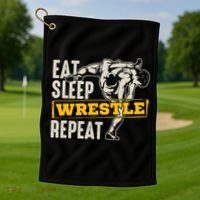 Eat Sleep Wrestle Repeat Funny Wrestling Gift Golf Towel thumb 1