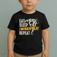 Eat Sleep Wrestle Repeat Funny Wrestling Gift Toddler T-Shirt thumb 2