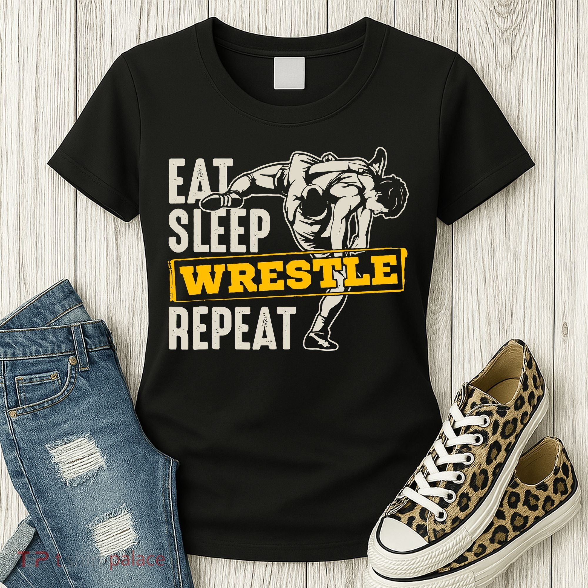 Eat Sleep Wrestle Repeat Funny Wrestling Gift Women's T-Shirt