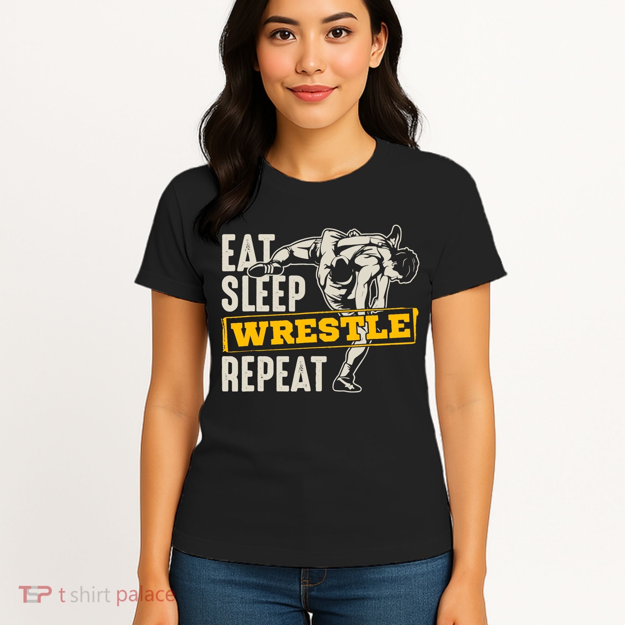 Eat Sleep Wrestle Repeat Funny Wrestling Gift Women's T-Shirt