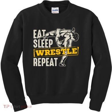 Eat Sleep Wrestle Repeat Funny Wrestling Gift Kids Sweatshirt