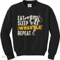Eat Sleep Wrestle Repeat Funny Wrestling Gift Kids Sweatshirt thumb 0