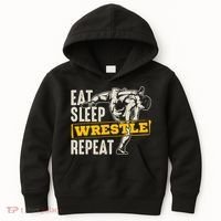 Eat Sleep Wrestle Repeat Funny Wrestling Gift Kids Hoodie thumb 0