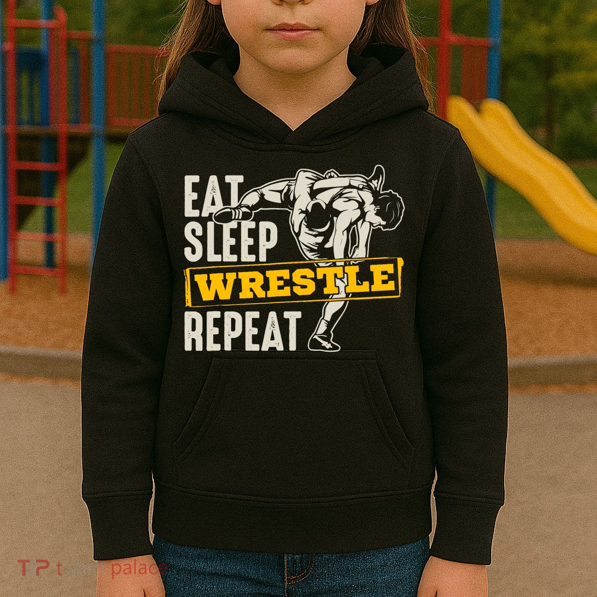Eat Sleep Wrestle Repeat Funny Wrestling Gift Kids Hoodie