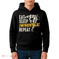 Eat Sleep Wrestle Repeat Funny Wrestling Gift Kids Hoodie thumb 4