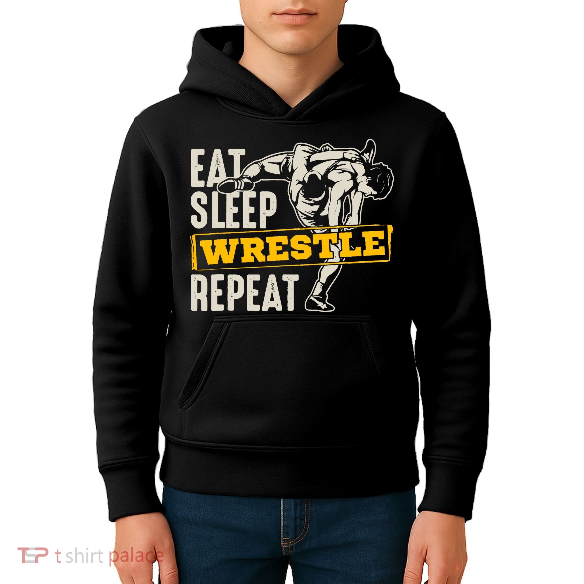 Eat Sleep Wrestle Repeat Funny Wrestling Gift Kids Hoodie