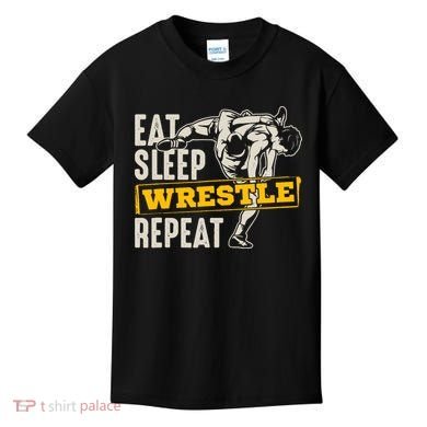 Eat Sleep Wrestle Repeat Funny Wrestling Gift Kids T-Shirt