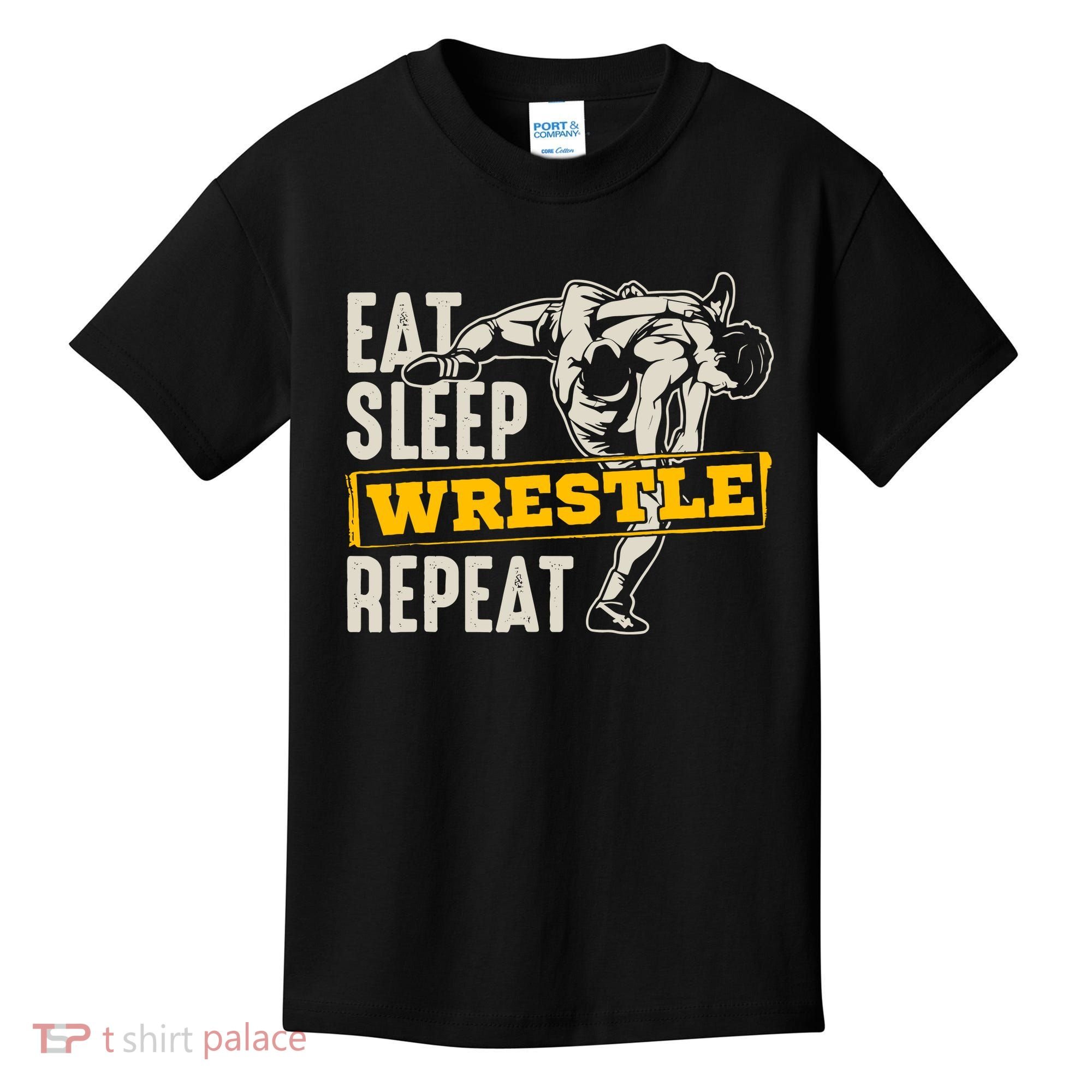Eat Sleep Wrestle Repeat Funny Wrestling Gift Kids T-Shirt