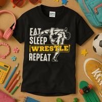 Eat Sleep Wrestle Repeat Funny Wrestling Gift Kids T-Shirt thumb 3