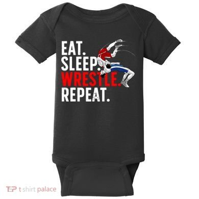 Eat Sleep Wrestle Repeat Baby Bodysuit