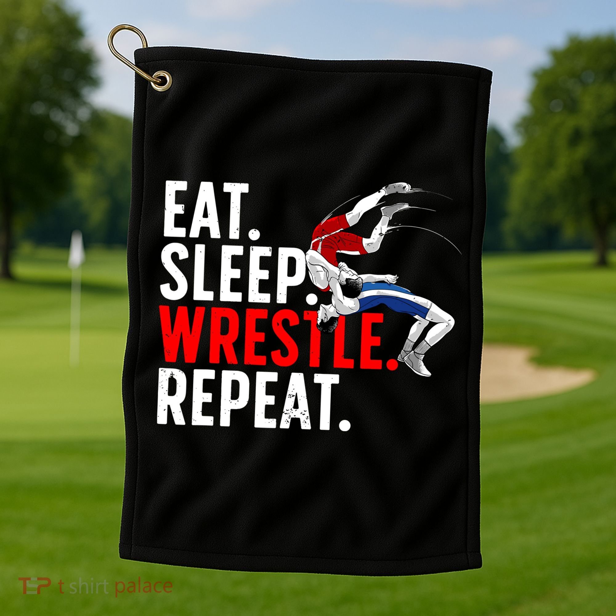 Eat Sleep Wrestle Repeat Golf Towel