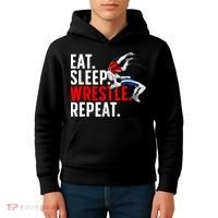 Eat Sleep Wrestle Repeat Kids Hoodie thumb 4