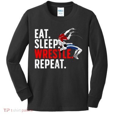 Eat Sleep Wrestle Repeat Kids Long Sleeve Shirt