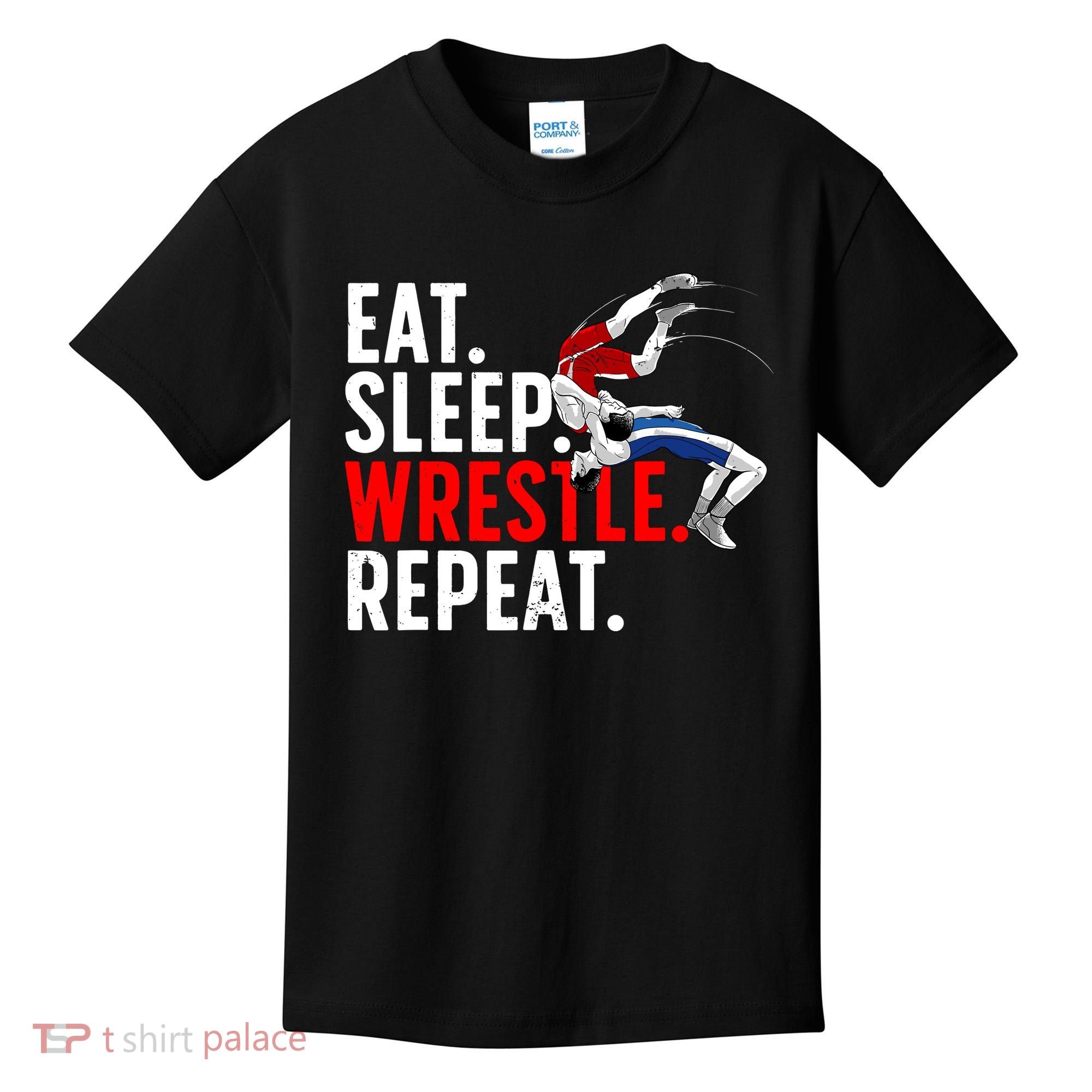 Eat Sleep Wrestle Repeat Kids T-Shirt
