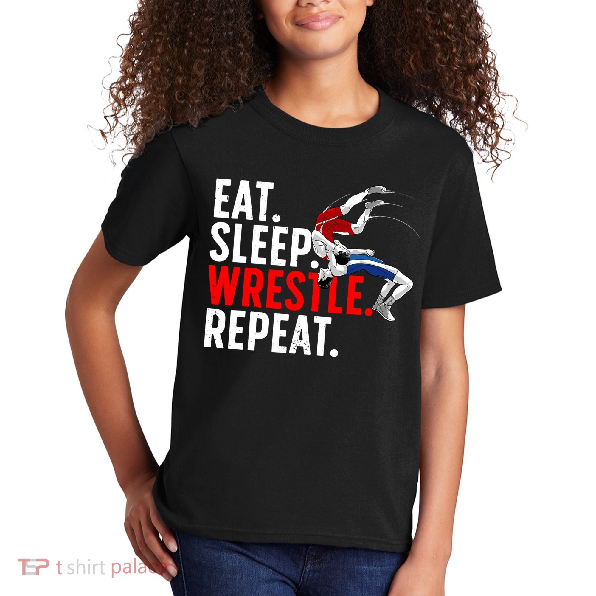 Eat Sleep Wrestle Repeat Kids T-Shirt