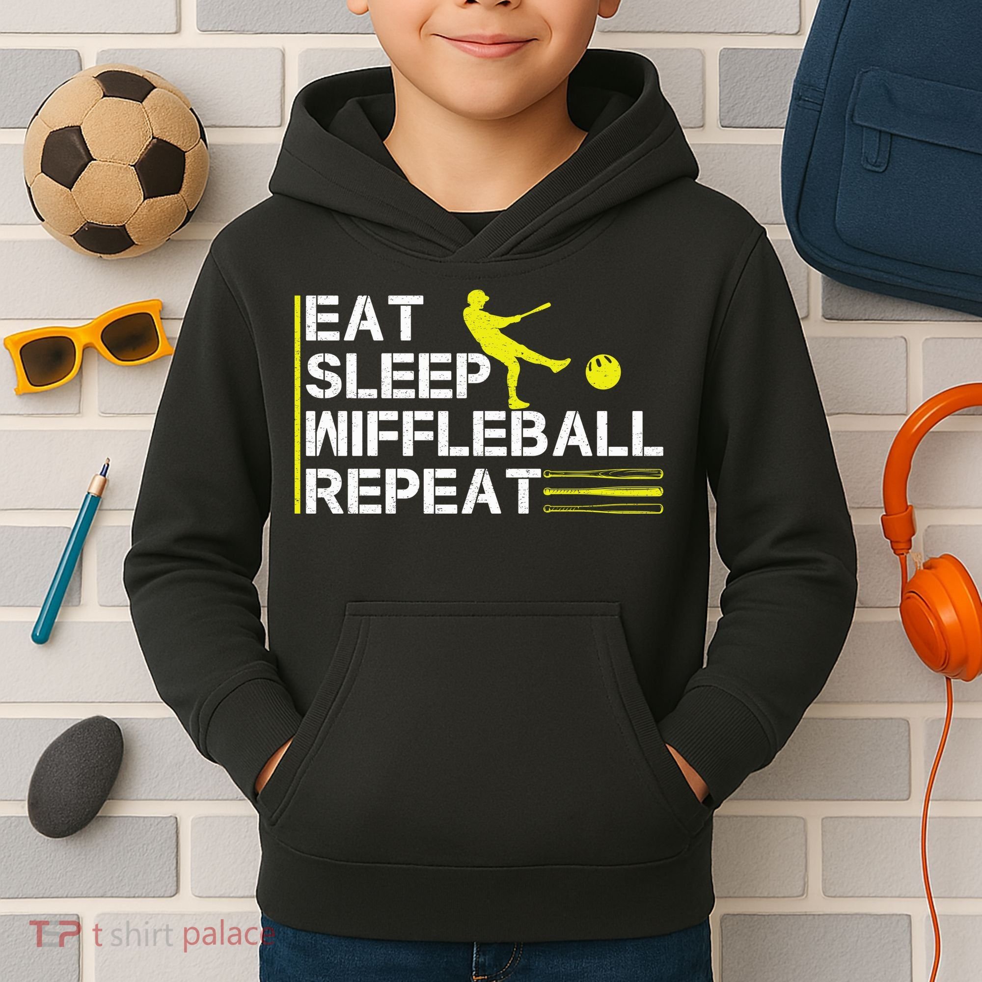 Eat Sleep Wiffleball Repeat Kids Hoodie