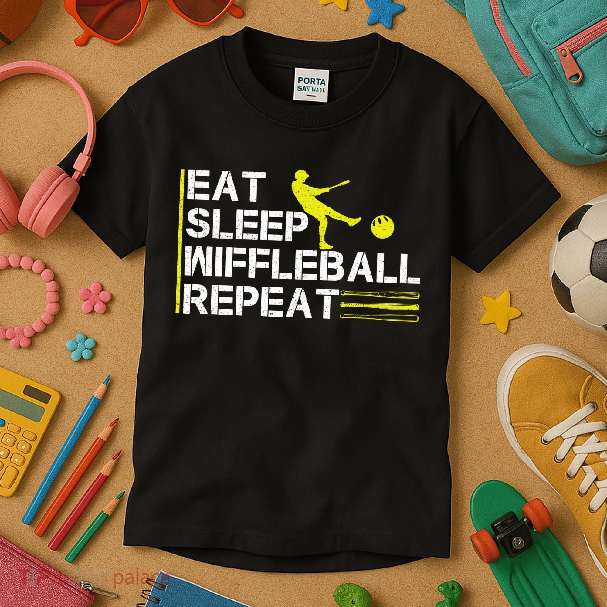 Eat Sleep Wiffleball Repeat Kids T-Shirt