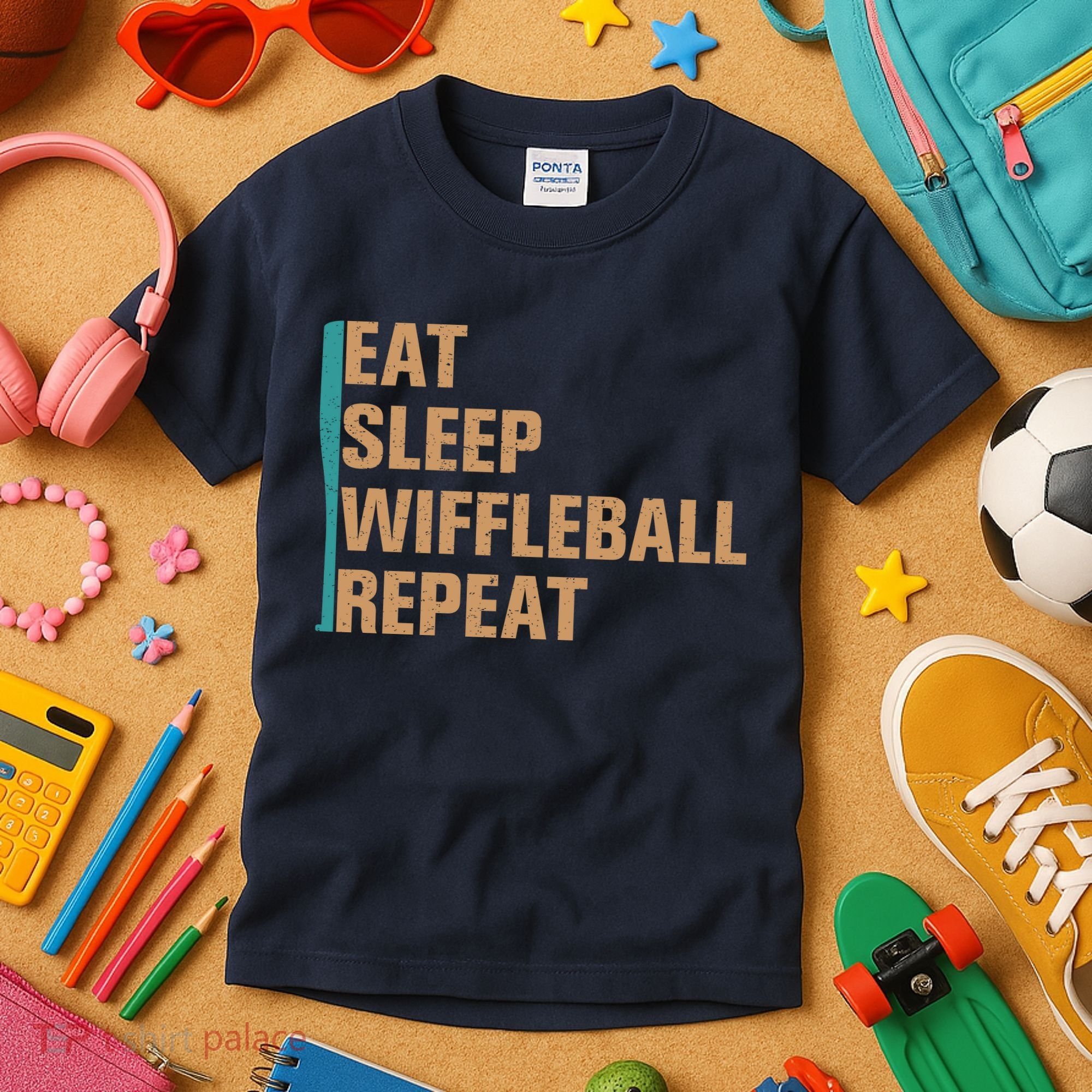 Eat Sleep Wiffleball Repeat Funny Kids T-Shirt
