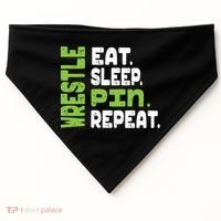Eat Sleep Wrestle Repeat Wrestling Warm Up Gift USA-Made Doggie Bandana thumb 0