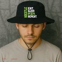 Eat Sleep Wrestle Repeat Wrestling Warm Up Gift Bucket Hat thumb 2