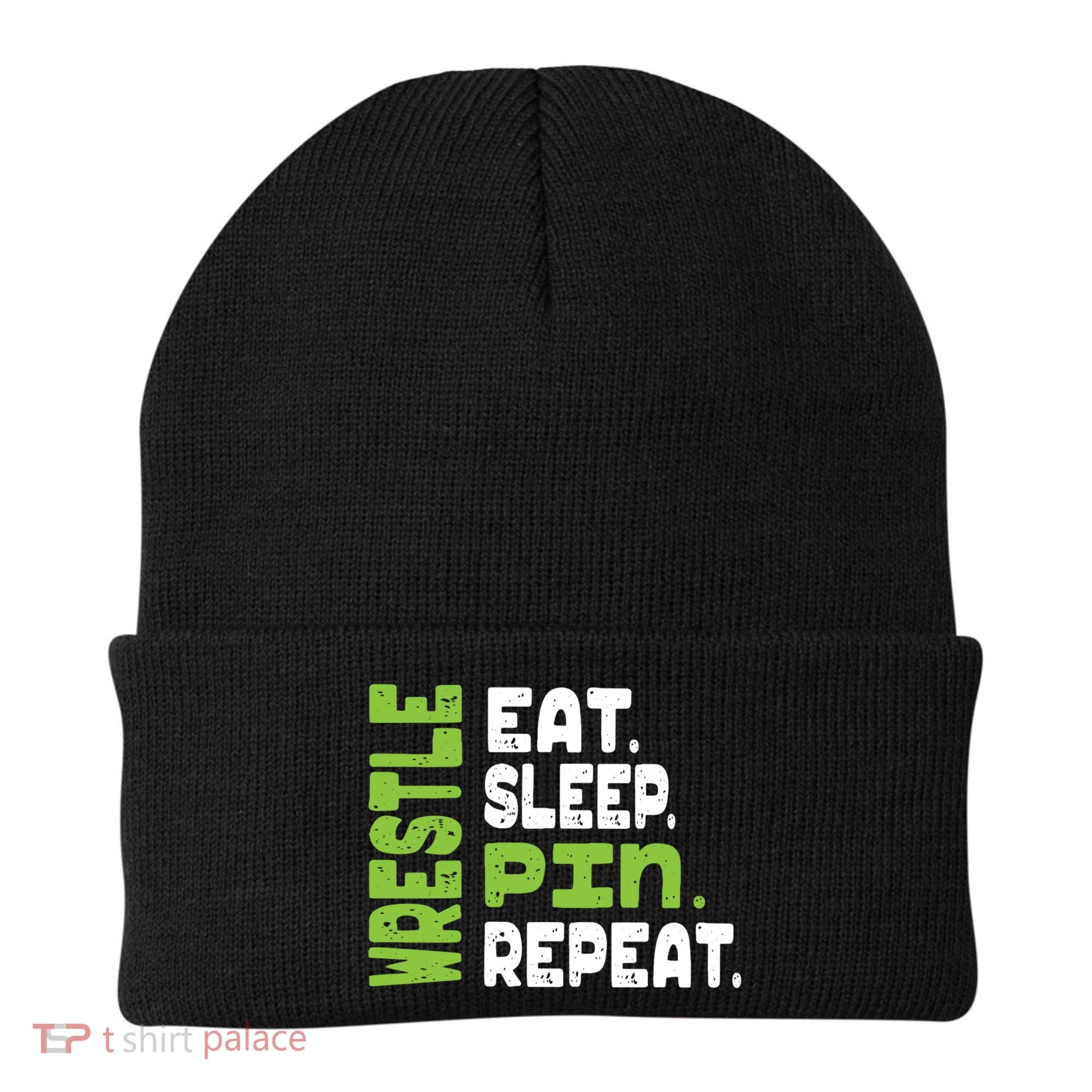 Eat Sleep Wrestle Repeat Wrestling Warm Up Gift Beanie